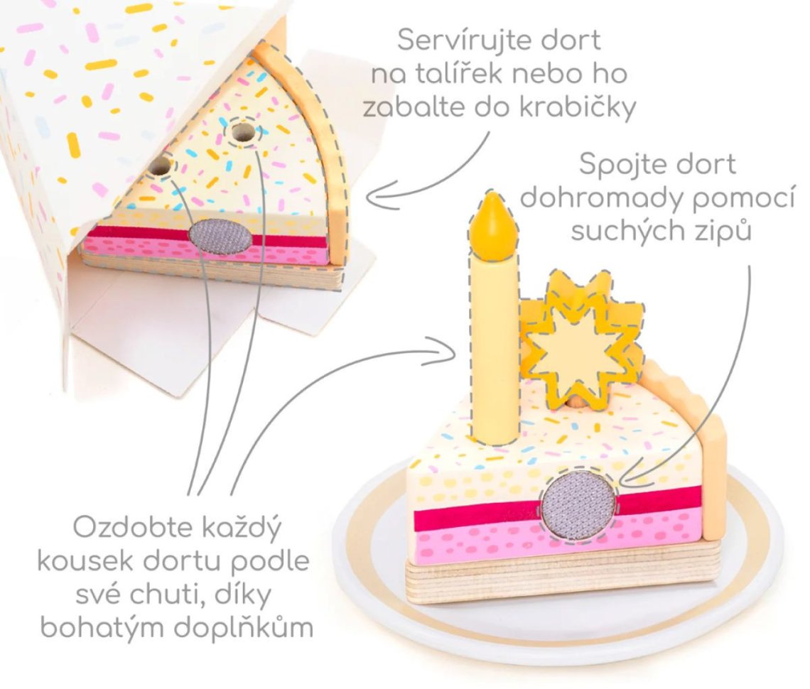 Dřevěný narozeninový dort, 32 dílků