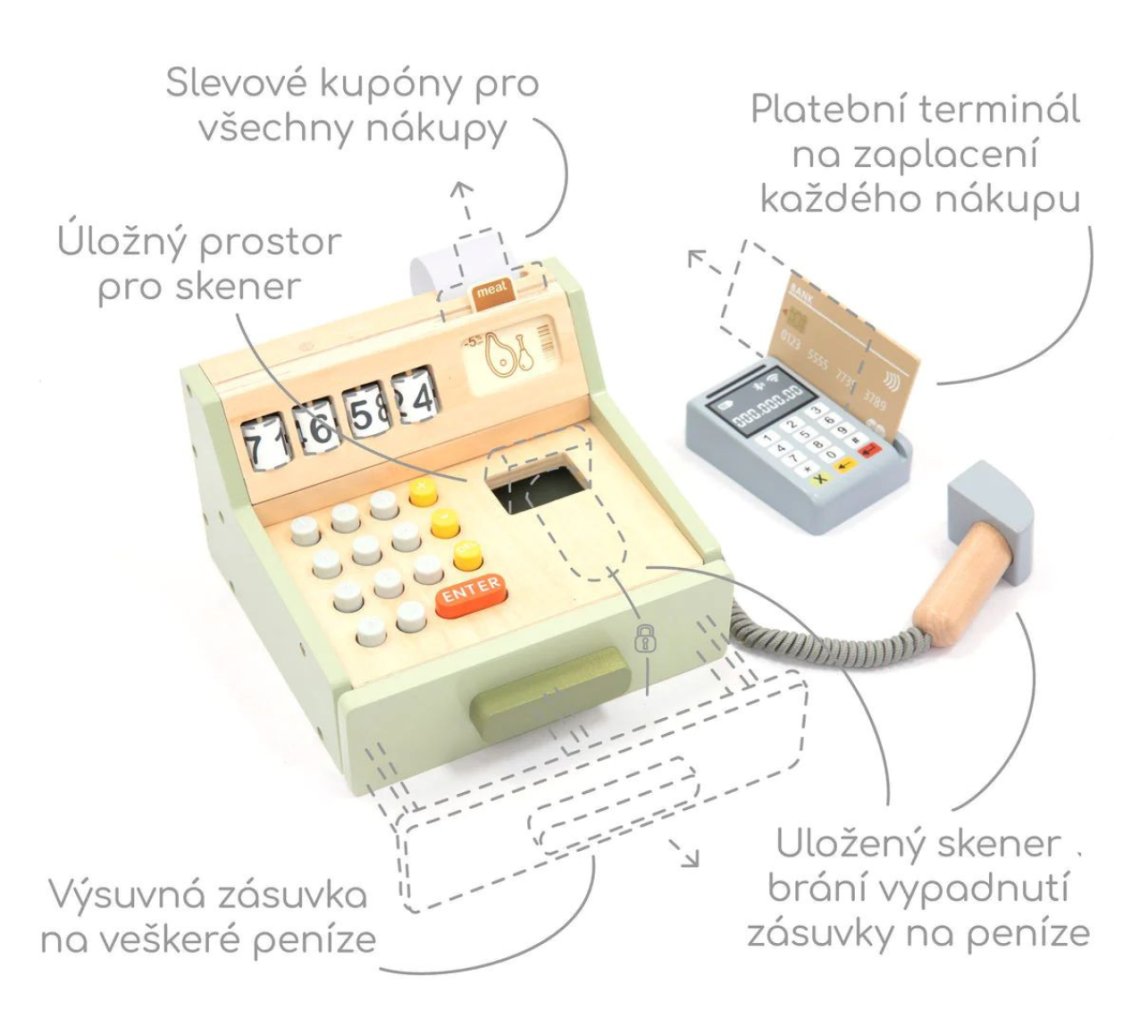 Dřevěná dětská pokladna, 35 dílků