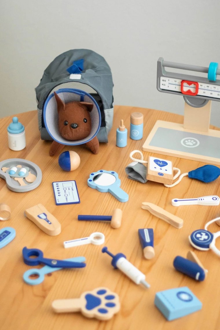 Veterinární sada s pejskem, modrá, 37 dílků