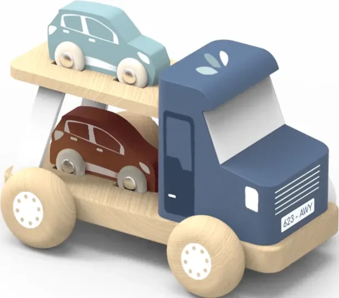 Dřevěný autotransportér - Se 2 autíčky