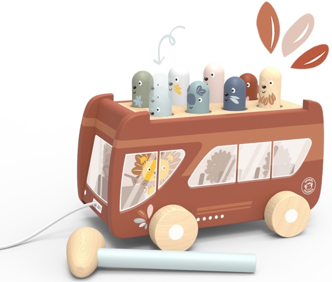 Dřevěná zatloukačka Speedy Monkey - Autobus